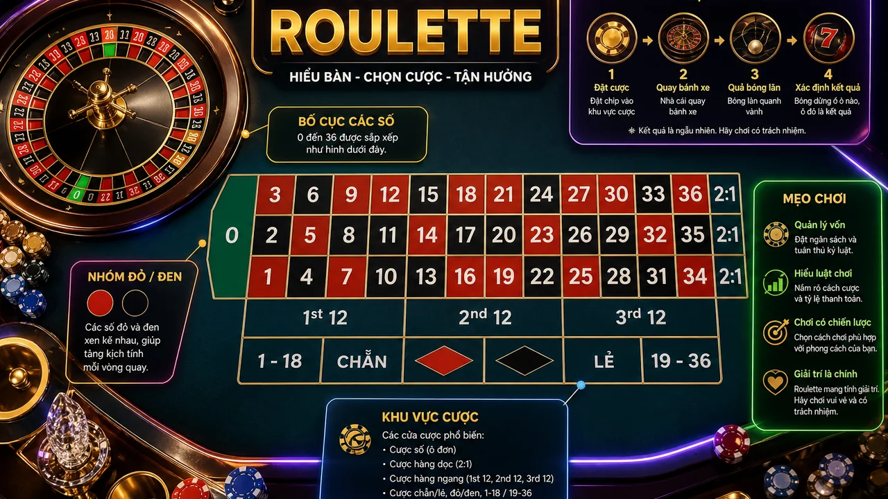 Học roulette theo từng bước: từ bàn số đến kết quả với từ điển PG88